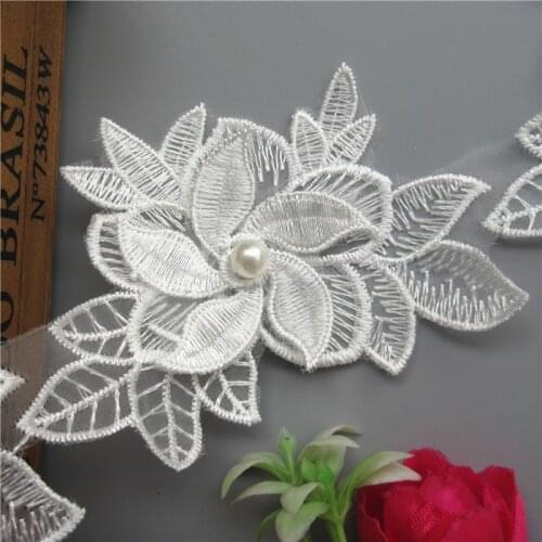 10X Vintage White Polyester Pearl Flower Embroidered Lace Trim Ribbon Fabric Handmade DIY Garment Wedding Dress Sewing Craft