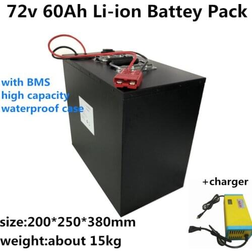 GTK high capacity waterproof case 72V 60Ah lithium ion Battery Pack with BMS for EV Electric Bike scooter + 84V 10A Charger