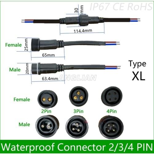 5 pairs Waterproof connector Current 8A/12A/20A 2 pin / 3 pin / 4 pin with wire cable IP67 female male plug 1.0/1.5/2.5 (mm2)