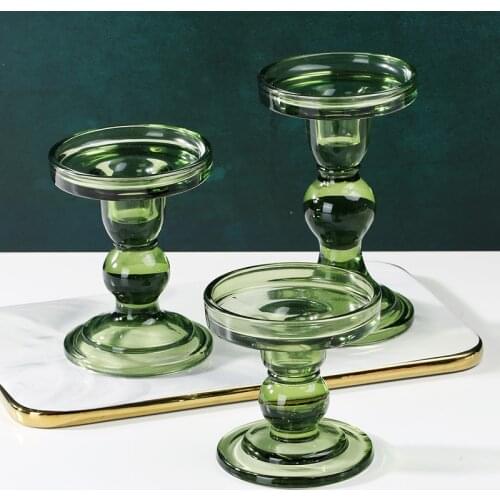 European Style Green Glass Candlestick Decoration Accessories Vintage Crystal Candle Holders Wedding Decorative Home Decor
