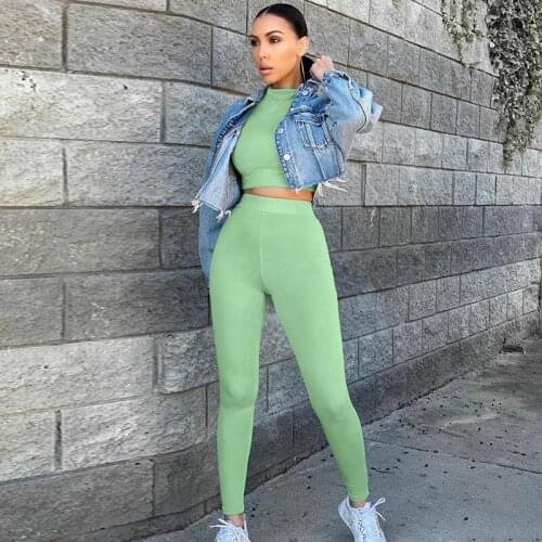 2020 Spring And Autumn Women Suit Fashion Solid Color Slim Long Sleeve Breathable Short Top + Leggings Two-piece Gym Sportswear