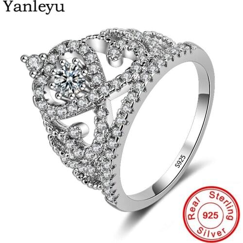 Yanleyu Princess Style Crown Ring Original 925 Sterling Silver Engagement Rings for Women AAA Zircon Wedding Jewelry Gift PR181