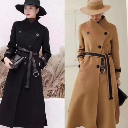 Korean Style Turtleneck Single-breasted Mid-length Wool Coat With Sashes Womens Casual Elegant 2021 New Solid Loose Outerwear