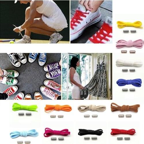 1Pair Sneakers Metal Capsule Button No Tie Shoe Laces Elastic Shoelaces Kids and Adult Lazy Shoestrings