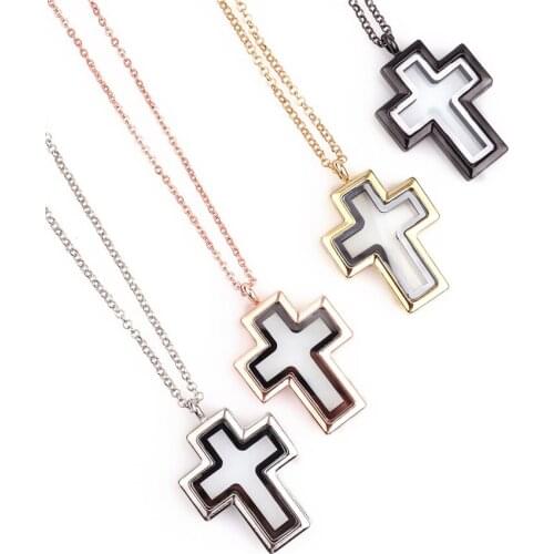 1Pc Glass Faith Jesus Cross Floating Locket Memory Living Floating Charms Locket Necklace Men Women Party Gift Jewelry Wholesale
