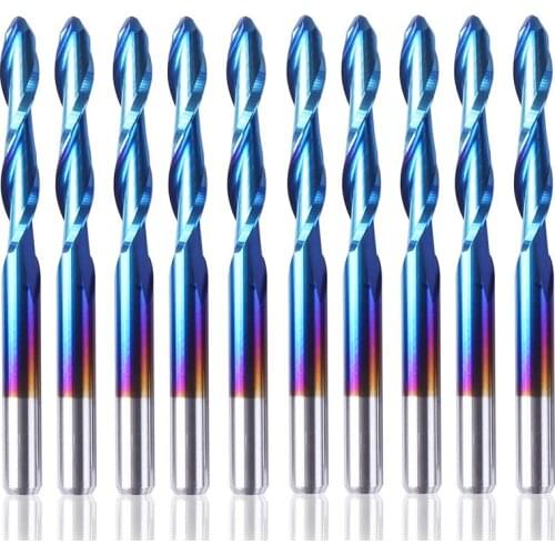 10pcs Blue Coat 2 Flutes Ball Nose End Mill CNC Router Bits 3.175mm Shank Sprial Milling Cutter
