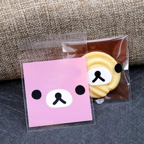 100 pcs/lot Pink Bear Plastic Cookie Packaging Bags for biscuits Snack Packing Sweety Candy Bag Wedding Gift Bag