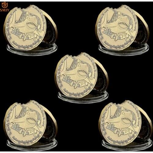 5P Jurassic Great White Shark Bronze Creative Crafts Animal Challenge Coin Custom Home Decoration Badge Coins Value Collectible