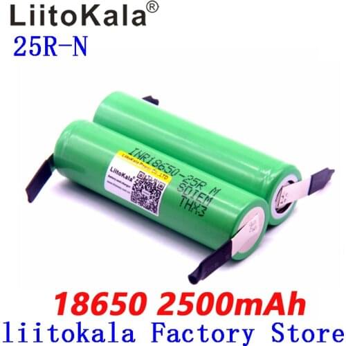 LiitoKala 18650 2500mAh Rechargeable battery 3.6V INR18650 25R M 20A discharge + DIY Nickel