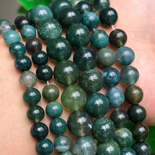 Natural Stone Beads Moss Agates Round Loose beads For Jewelry Making 4/6/8/10/12mm Strand 15"