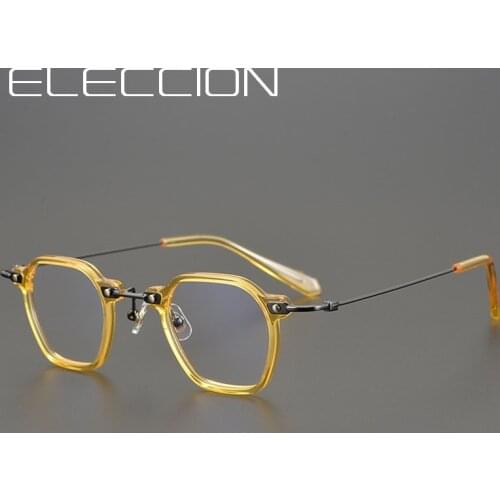 ELECCION 2021 Vintage Polygon Round Myopia Glasses Prescription Eyeglasses Frame Optical Eyewear Acetate Rim PureTitanium Temple