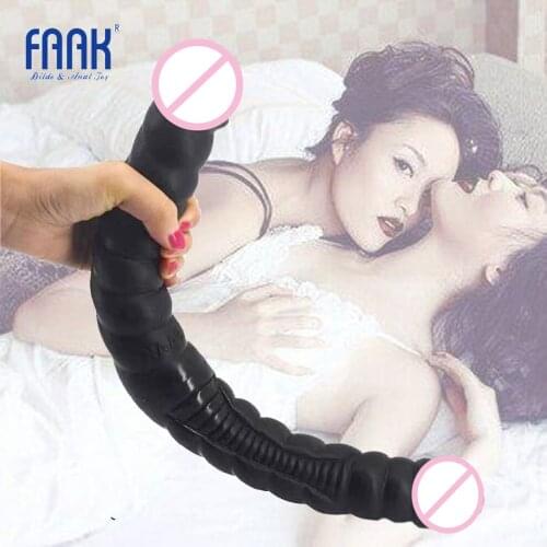 FAAK 16.5 inch long double dildo screw thread penis pussy anal massage lesbian masturbate sex toys for women sex shop big dick