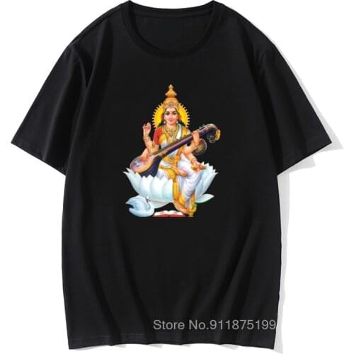 Saraswati T-shirt God Graphic On Men T Shirt Custom Design Adult Tees Big Size Black Tops & Tees Indian Hinduism Design