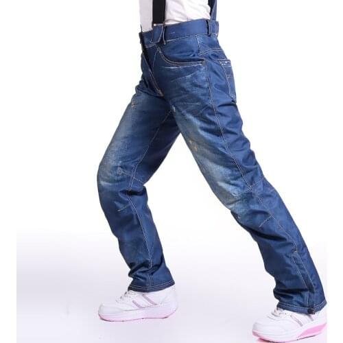 Hot Sale Jean Snowboard Pants Suspenders Denim Ski Pants Skate Snow Board Waterproof Thermal Pants Adult Pantalones for women