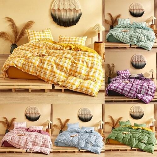 Home Living Buffalo Plaid Print 3/4Pcs Bedding Flat Sheet Pillow Case Duvet Cover Set Queen Size and King Size Bedding Sets