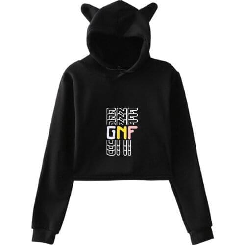 Anime Game GeorgeNotFound Print Cat Cropped Hoodies Girl/Women Long Sleeve Hooded Pullover Crop Tops Sexy Kawaii Y2K Clothes