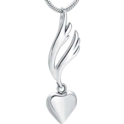 IJD9950 Angel Wing Heart Stainless Steel Cremation Pendant Necklace Ashes Keepsake Holder Memorial Urn Jewelry