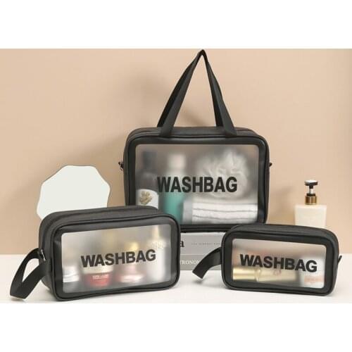 Ins Makeup Bag Transparent Wash Bag Skin Care Product Storage Bag Portable Travel Bag Organizer Simple Letter Storage Bag