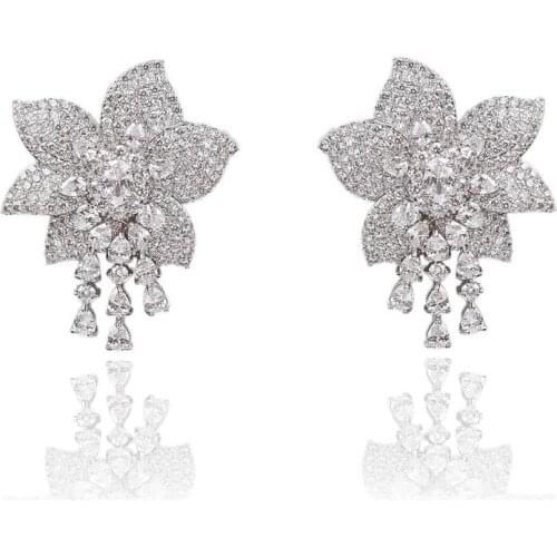 Cubic Zircon Flower Earrings for Wedding, Crystals Bride Earring for Women Girl Gift Party Jewelry CE10916