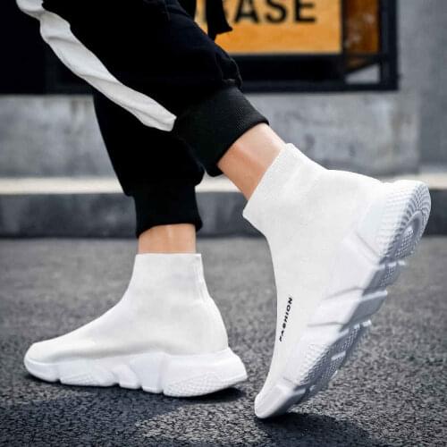 Slip-on Sneakers Man Thick Bottom Men Running Shoes High Top Sport Shoes for Man Large Sizes Sports Shoes Man White Trainers V4