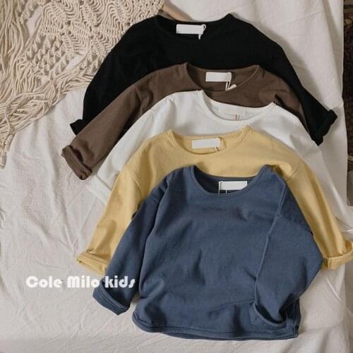 Soft childrens T-shirt pure cotton 2021 new spring clothes boys and girls' Korean loose top pure color childrens clothes