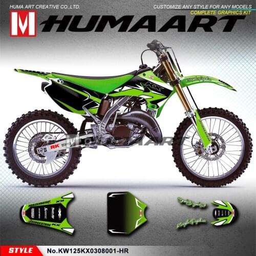 HUMAART MX Decals Off-Road Stickers Dirt Bike Graphics Kit for KX125 KX250 2003 2004 2005 2006 2007 2008, Customizable