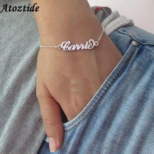 Atoztide New Arrival Personalized Custom Name Bracelet For Women Stainless Steel Handmade Engraved Handwriting Love Bangle Gift