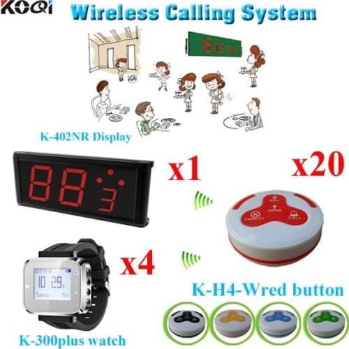 Waiter Service Call Button Pager Call Bell System Restaurant Equipment( 1 display + 4 watch + 20 call button)