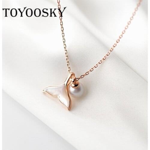 Trendy Shell Pearl Mermaid Whale Fish Tail Pendant Necklace 925 Sterling Silver Fine Party Jewelry for Women Decoration Gift