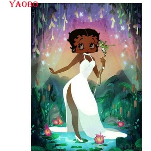 Full square round diamond painting African girl 5d cross stitch diamond embroidery cartoon girl diamond mosaic wall sticker