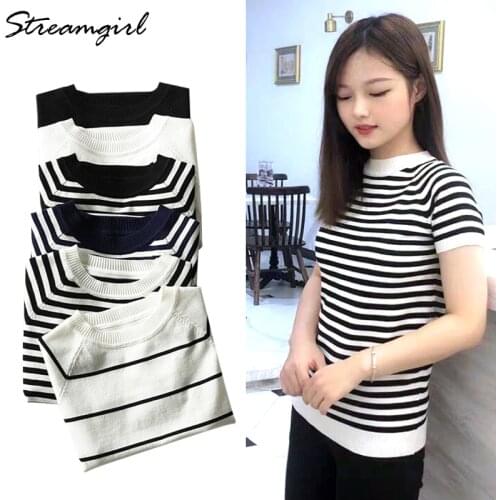Striped T Shirt Women Summer Tops Tee Shirt Femme Streetwear Stripe Tshirt For Women White Female T Shirt Vintage Femme T-shirt