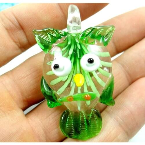 50*30MM Multi-Color Liuli Coloured Glaze Glass owl Pendant necklace LOOSE BEADS P56