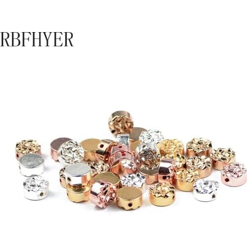 RBFHYER 8 10MM bead Rose Gold COINS Spacer Loose beads Round Hematite Natural Stone for Jewelry making bracelet DIY Accessories