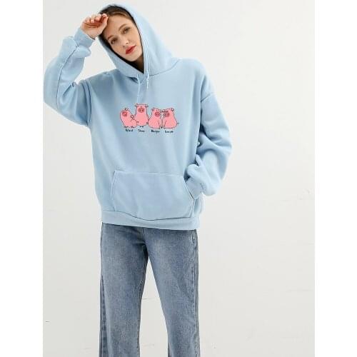 Cute Animal Print Sweatshirt Kawaii Pig Streetwear Harajuku Oversized Sweatshirts Pullover Long Sleeve Women Korean Tracksuit