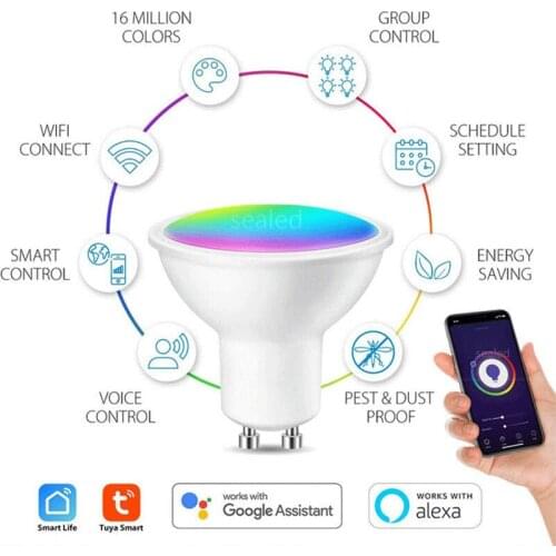 Mini LED Tuya Smart GU10 Spotlights Tuya Smart Home Lamp WiFi 5W LED Bulbs Remote Voice Control RGB+CW+WW Dimmable Light Bulb