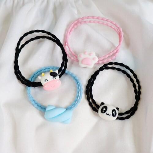 Japan South Korea Cute Hair Band Panda Rubber Band Cartoon Cow Cat Paw Head Rope Strawberry Hair Rope INS Girl Headdress Couple