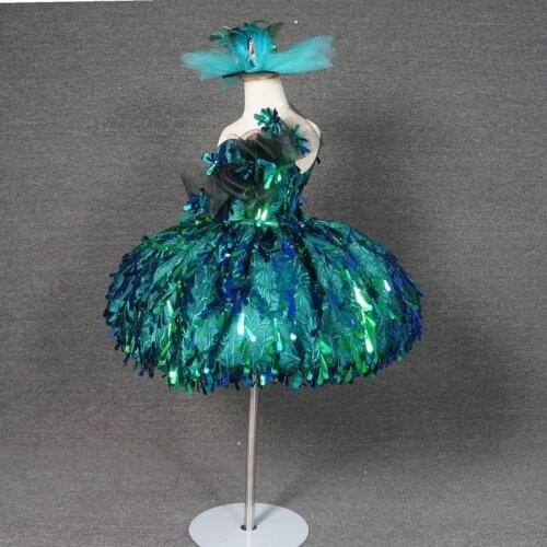 Green Sequin Flowers Girl Dresses Ball Gowns Luxury Kid Girls Birthday Pageant Dresses Custom Made