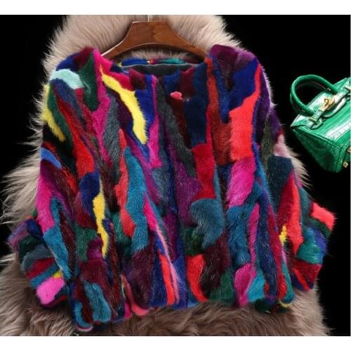 Genuine real natural mink fur coat womens fashion multi-color colorfull batwing sleeve shawl Free shipping