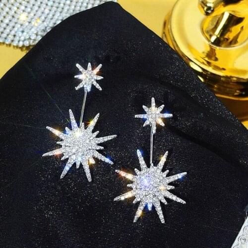 Fashion Korean Star Rhinestone Stud Earrings Double Side silver Color Full Crystal Earring for Women Fashion Jewelry gifts