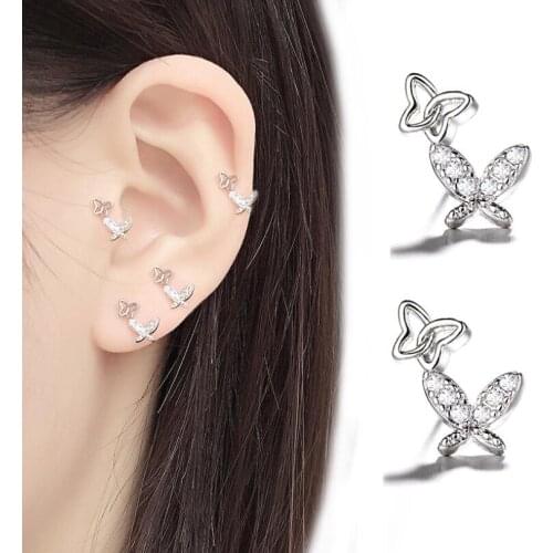 Sweet Hollow Double Butterfly Zircon Stud Earrings For Women Girls Trend Creative Party Gifts Jewelry SAE445
