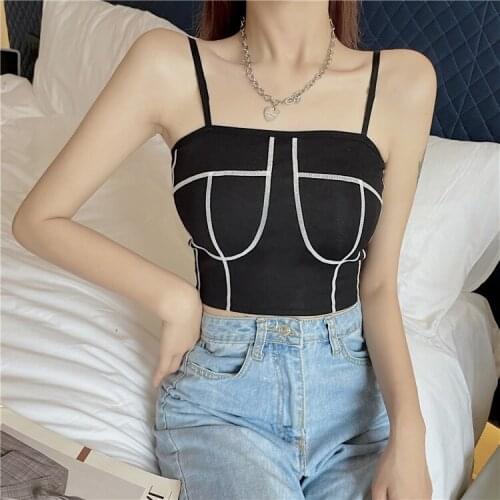 Bustier Crop Top Women Summer 2021 Korean Style Vintage Color Block Bodycon Tanks Camis Knit Sexy Bralette Top T612