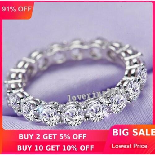 Brand Women Fashion Jewelry Full Round 4mm AAAAA zircon cz S925 silver Jewelry Engagement Wedding Band Ring for women
