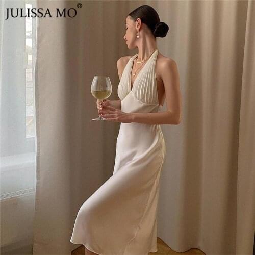 JULISSA MO Fashion Bandage Backless Midi Dresses 2021 Summer Women Halter V-neck Sexy Party Dress Ladies Elegant Casual Vestidos