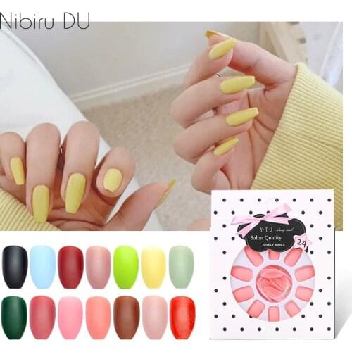 1box Detachable Ballerina Coffin Womens Fake Nails Tips With Designs Black False Nail Full Cover Press On Nail Art Accessories