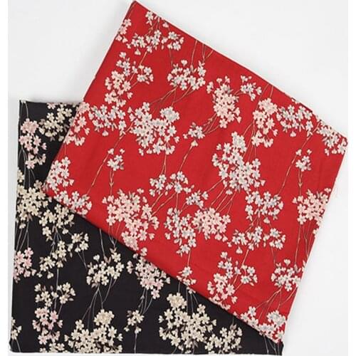 100% Cotton viaPhil Brand Black & Red Sakura Oriental Cherry Cherry Blossom Printed Fabric Patchwork Cloth Dress Home Decor