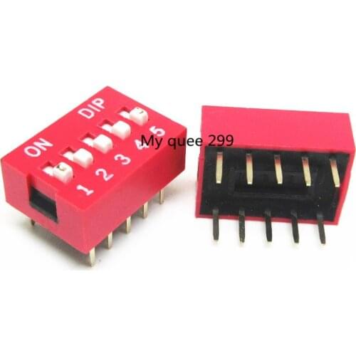 100Pcs Slide Type Switch Module 5-Bit 2.54mm 5 Position Way DIP Red Pitch