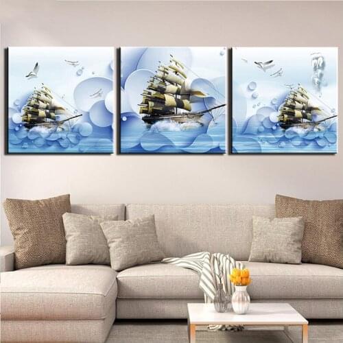 3pcs Diy Diamond Embroidery Boat Ship round 5D Full square circle rhinestone mosaic Diamond painting cross stitch kitZP-2642