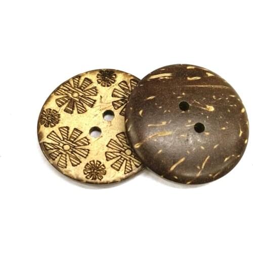 30mm Round Coconut Sewing Buttons 2 Holes Flower Pattern For Clothing Overcoats Sweater Scrapbook Decoration Accessories