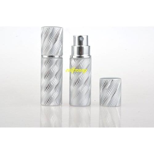 300pcs/lot Fast shipping 5ml Portable Mini Aluminum Refillable Perfume Bottle With Spray Empty Cosmetic Containers Silver color