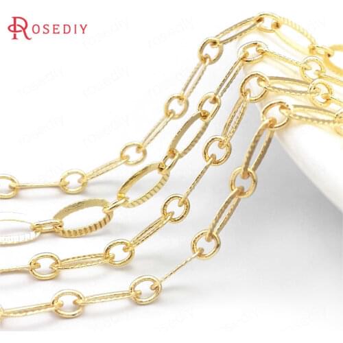 39702)2 Meters 24K Gold Color Brass Long Oval Shape Necklace Chains Bracelets Chains Jewelry Making Supplies Diy Accessories